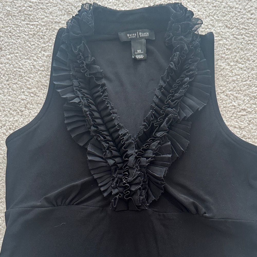 White House Black Market Ruffled Black Top